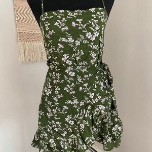 Green floral wrap dress